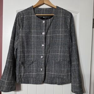 Women's Gray Plaid Collarless Jacket. Never Worn.